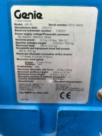 Click Here To Enlarge This Photo Of Genie Mast Lifts - GR15 - IP104956